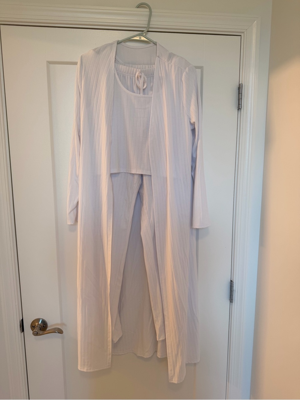 Lightweight Long Duster Cardigan Set in white